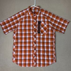 REI Shirt Adult Large Brown Plaid Button Up‎ Shirt Outdoor Hiking Mens
